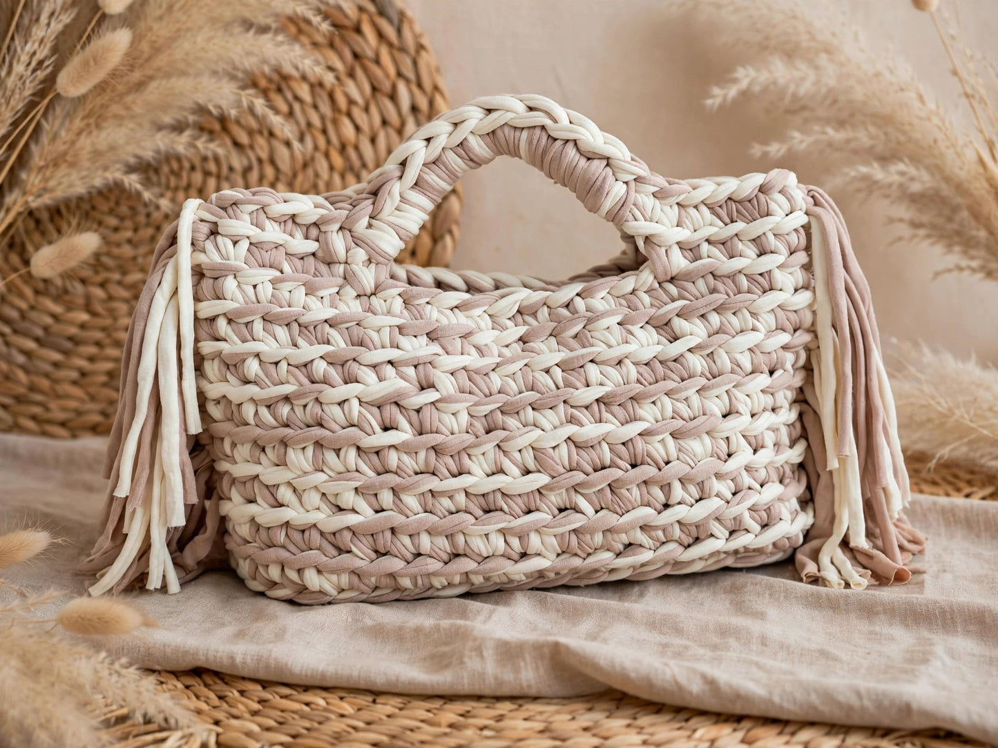 Alma - Borsa Uncinetto con Frange Beige & Panna 🤎