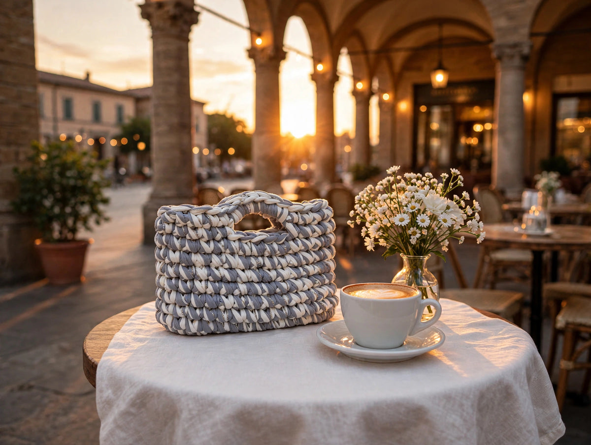 LIA LUNA - Borsa Uncinetto Grigio Perla & Bianco con Filo Argento Lamé | È ARRIVATA - NEW IN 🌙