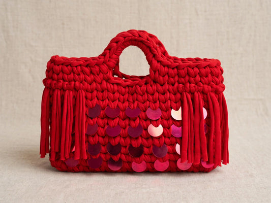 LIA FIESTA - Borsa Uncinetto Rossa con Paillettes e Frange 💃