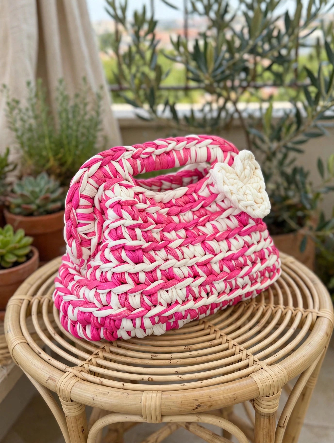 LIA LOVE - Borsa Uncinetto Fucsia & Panna con Cuore 🤍 | Edizione Love