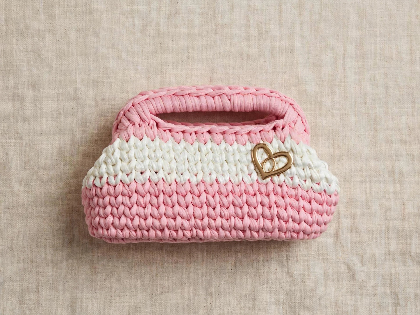 LIA DOLCE VITA - Borsa Uncinetto Rosa Baby & Panna con Charm Cuore Oro ✨🌸